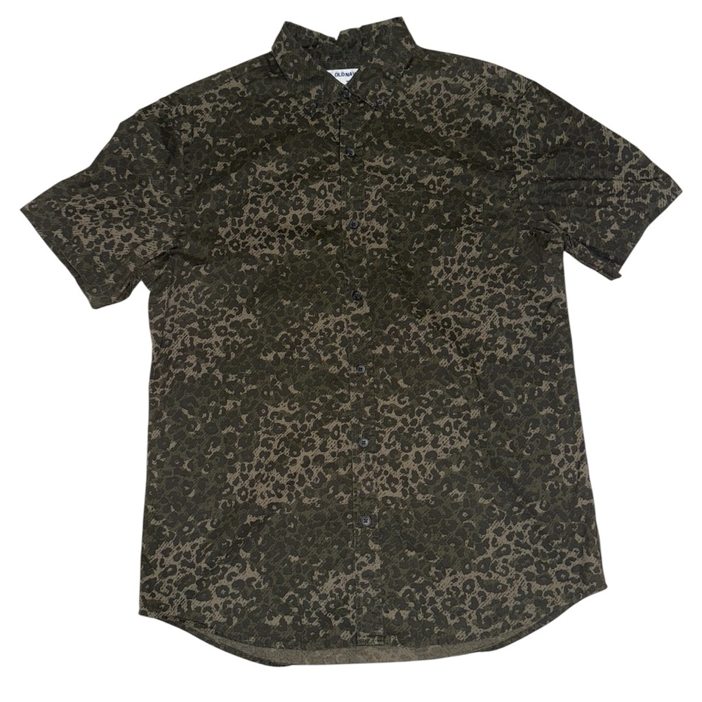 Old Navy Men's Black and Gray Patterned Shirt